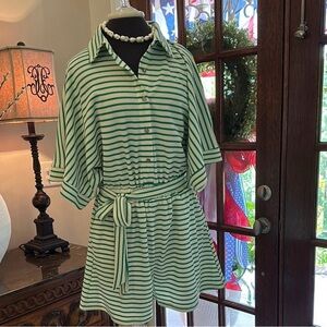 Entro Green and White Striped Romper